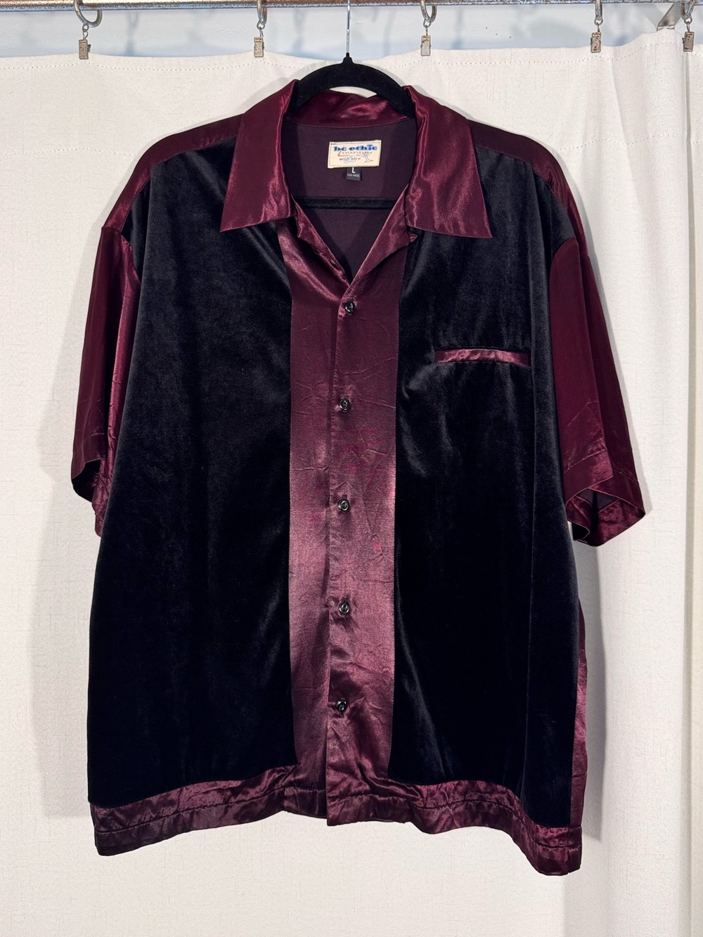 Vintage Be Ethic Black Velvet Burgundy Satin Shirt